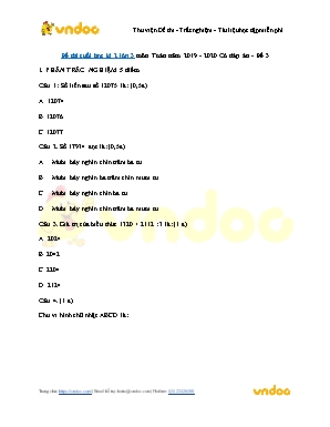 Đề thi Cuối học kì II môn Toán Lớp 3 - Đề số 3 - Năm học 2019-2020 (Có đáp án)
